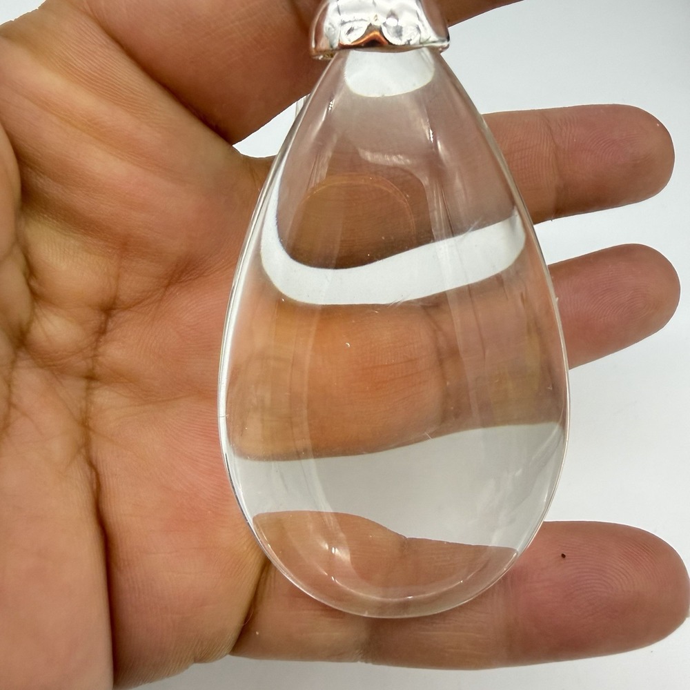 Chico's Crystal Drop Necklace Silver Tone Hammered Clear Lucite Beads Modernist